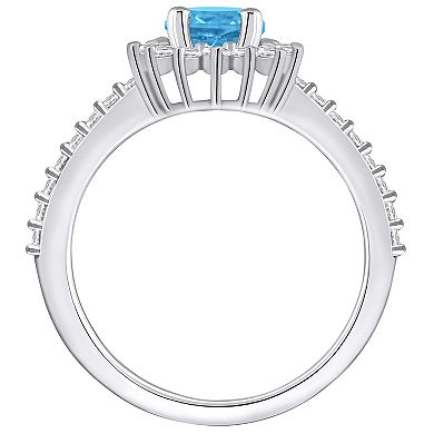 Alyson Layne 14k White Gold Blue Topaz & 1/2 Carat T.W. Diamond Halo Ring