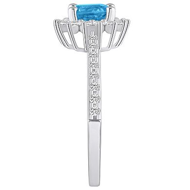 Alyson Layne 14k White Gold Blue Topaz & 1/2 Carat T.W. Diamond Halo Ring