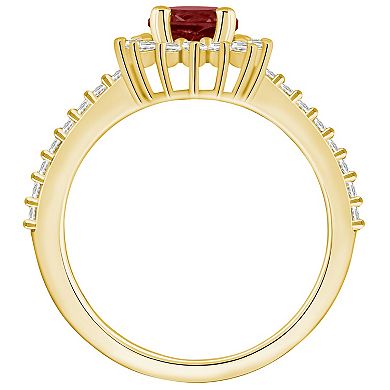 Alyson Layne 14k Gold Garnet & 1/2 Carat T.W. Diamond Halo Ring