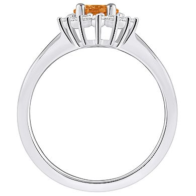 Alyson Layne 14k White Gold Citine & 1/4 Carat T.W. Diamond Halo Ring