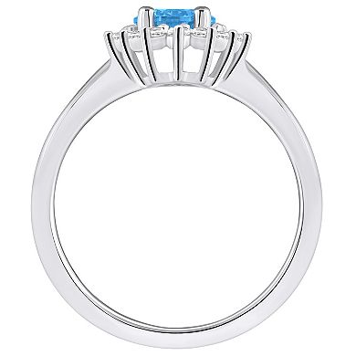 Alyson Layne 14k White Gold Blue Topaz & 1/4 Carat T.W. Diamond Halo Ring
