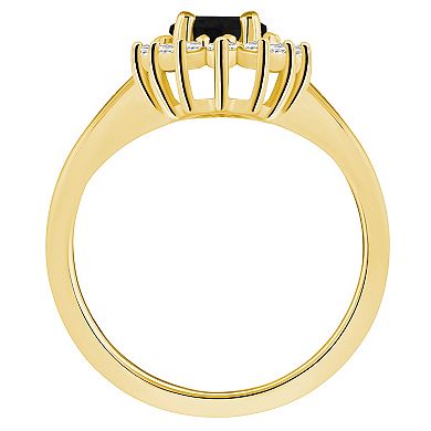 Alyson Layne 14k Gold Oval Cut Onyx & 1/3 Carat T.W. Diamond Halo Ring