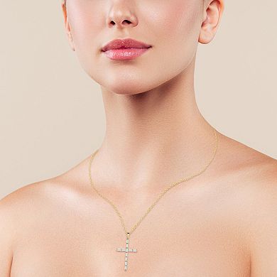 Sunkissed Sterling Baguette-Cut Cubic Zirconia Cross Pendant Necklace