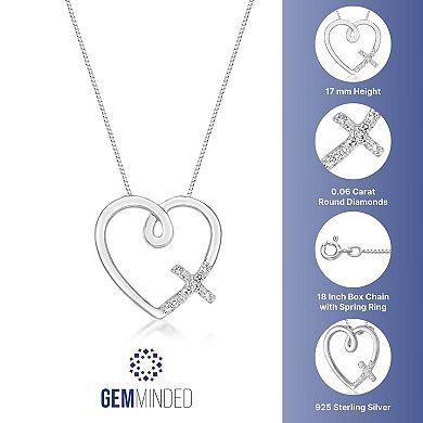 Gemminded Sterling Silver & Diamond Accent Heart Cross Pendant Necklace