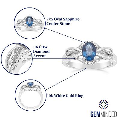 Gemminded 10k White Gold 1/6 Carat T.W. Diamond & Sapphire Ring
