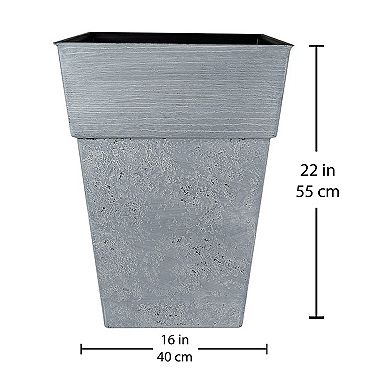 The HC Companies Avino 16-Inch Square Resin Planter Pot, Oxidized Black (4 Pack)