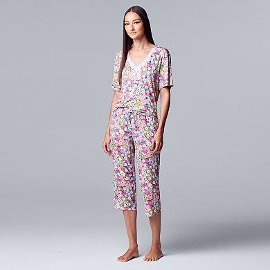 Women's Simply Vera Vera Wang Satin-Trim Short Sleeve Pajama Top