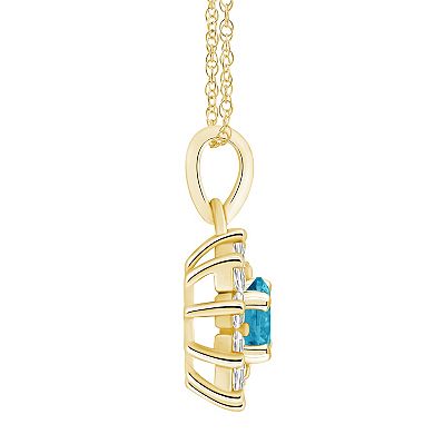 Alyson Layne 14k Gold Round Blue Topaz & 5/8 Carat T.W. Diamond Pendant Necklace