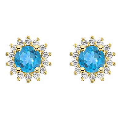 Alyson Layne 14k Gold Round Blue Topaz & 1/2 Carat T.W. Diamond Halo Stud Earrings