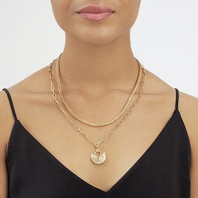 MC Collective Box Chain & Long Link Layered Necklace with Cubic Zirconia Accents
