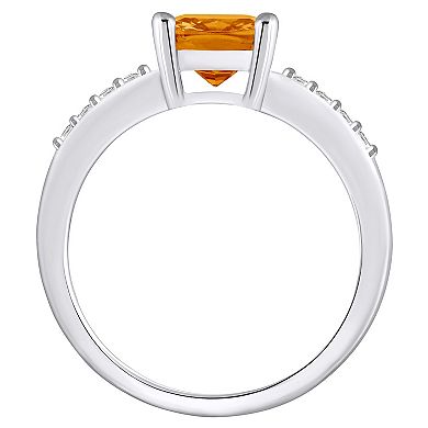 Alyson Layne 14k White Gold Cushion Cut Citine & 1/8 Carat T.W. Diamond Ring
