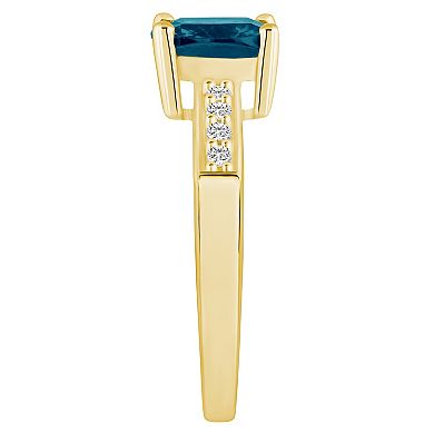 Alyson Layne 14k Gold Cushion London Blue Topaz & 1/8 Carat T.W. Diamond Ring