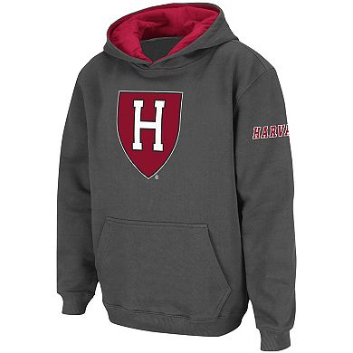 Youth Charcoal Harvard Crimson Big Logo Pullover Hoodie