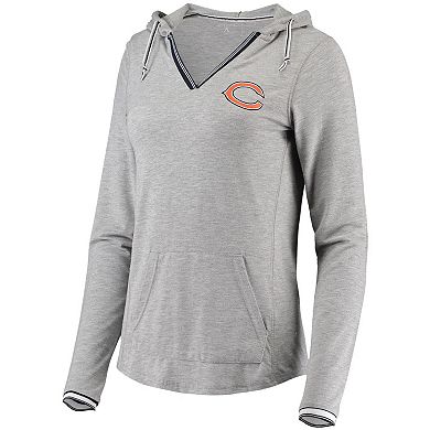 Women's Antigua Heathered Gray Chicago Bears Warm-Up Tri-Blend Hoodie Long Sleeve V-Neck T-Shirt