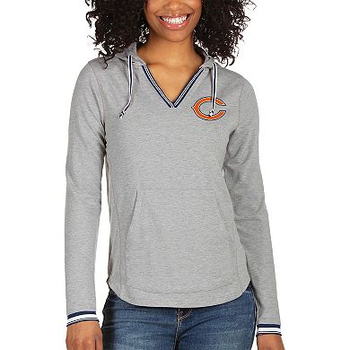 Women's Antigua Heathered Gray Chicago Bears Warm-Up Tri-Blend Hoodie Long Sleeve V-Neck T-Shirt