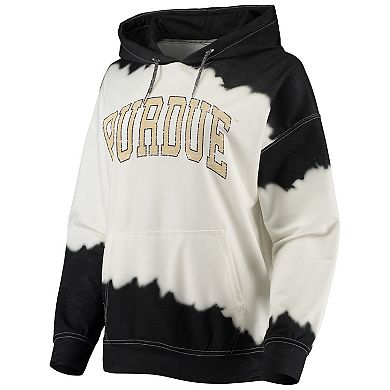 Women's Gameday Couture White/Black Purdue Boilermakers For the Fun Double Dip-Dyed Pullover Hoodie