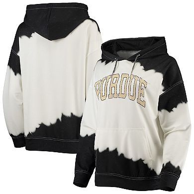 Women's Gameday Couture White/Black Purdue Boilermakers For the Fun Double Dip-Dyed Pullover Hoodie