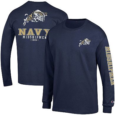 Men's Champion Navy Navy Midshipmen Team Stack Long Sleeve T-Shirt