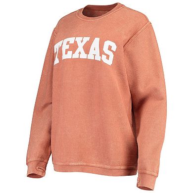 Women's Pressbox Texas Orange Texas Longhorns Comfy Cord Vintage Wash Basic Arch Pullover Sweatshirt