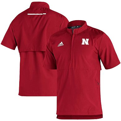 Men's adidas Scarlet Nebraska Huskers 2021 Sideline AEROREADY Short Sleeve Quarter-Zip Jacket