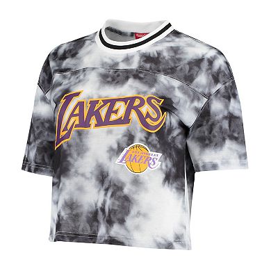Women's Mitchell & Ness Black/White Los Angeles Lakers Hardwood Classics Tie-Dye Cropped T-Shirt