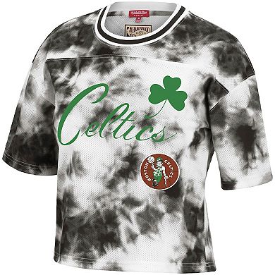 Women's Mitchell & Ness Black/White Boston Celtics Hardwood Classics Tie-Dye Cropped T-Shirt