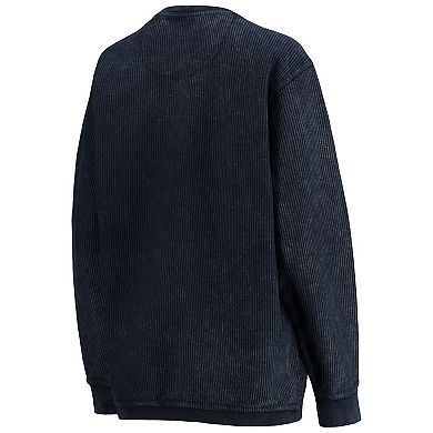 Women's Pressbox Navy Illinois Fighting Illini Comfy Cord Vintage Wash Basic Arch Pullover Sweatshirt