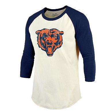 Men's Fanatics Branded Justin Fields Cream/Navy Chicago Bears Player Name & Number Raglan 3/4-Sleeve T-Shirt