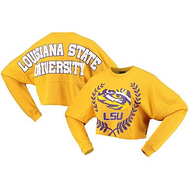 Women's Gold LSU Tigers Laurels Crop Long Sleeve T-Shirt