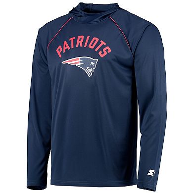 Men's Starter Navy New England Patriots Raglan Long Sleeve Hoodie T-Shirt