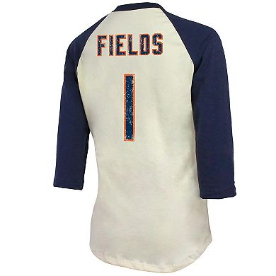 Women's Fanatics Branded Justin Fields Cream/Navy Chicago Bears Player Name & Number Raglan 3/4-Sleeve T-Shirt