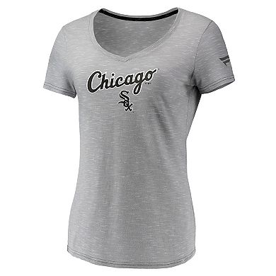 Women's Fanatics Branded Gray Chicago White Sox Wordmark & Logo Space-Dye V-Neck T-Shirt
