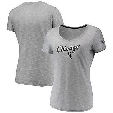 Women's Fanatics Branded Gray Chicago White Sox Wordmark & Logo Space-Dye V-Neck T-Shirt