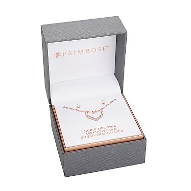 PRIMROSE 18k Gold Over Silver Cubic Zirconia Open Heart Necklace & Stud Earring Set