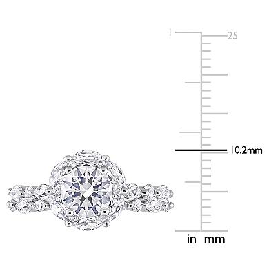 Stella Grace 10K White Gold Lab Created White Sapphire and Diamond Accent Halo Bridal Ring Set