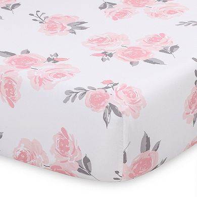 The Peanutshell Pink Floral 3-Piece Crib Bedding Set
