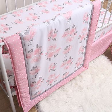 The Peanutshell Pink Floral 3-Piece Crib Bedding Set