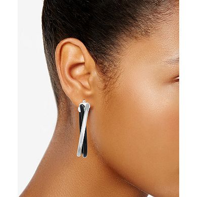 Nine West Silver Tone Black Overlapping Hoop Earrings