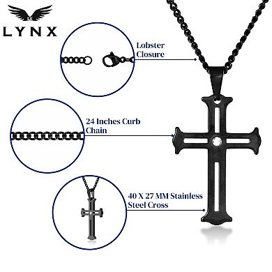 LYNX Men's Black Ion-Plated Tungsten Cross Pendant with Cubic Zirconia Accent