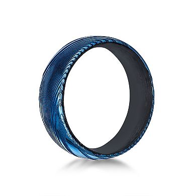 Men's LYNX Damascus Steel Blue Ion Plated Carbon Fiber Sleeve Ring
