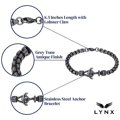LYNX Men's Stainless Steel Anchor Box Chain Bracelet