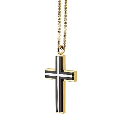 LYNX Men's Two Tone Ion-Plated Stainless Steel Cross Pendant Necklace