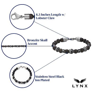 LYNX Men's Stainless Steel & Bronzite Skull Bracelet