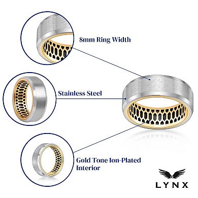 LYNX Men's Stainless Steel Ring with Gold Tone Ion-Plated Interior