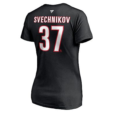 Women's Fanatics Branded Andrei Svechnikov Black Carolina Hurricanes Alternate Authentic Stack Name & Number V-Neck T-Shirt