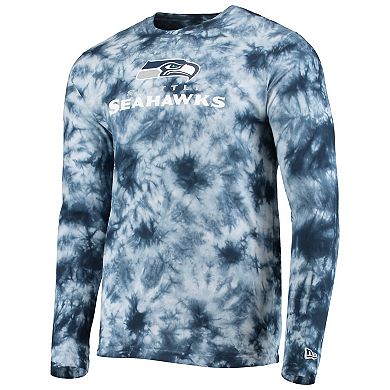 Men's New Era College Navy Seattle Seahawks Tie-Dye Long Sleeve T-Shirt