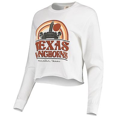 Women's White Texas Longhorns Retro Campus Crop Long Sleeve T-Shirt