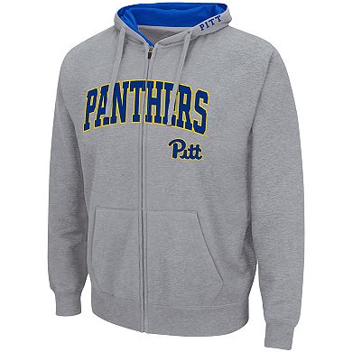 Men's Colosseum Heathered Gray Pitt Panthers Arch & Logo 3.0 Full-Zip Hoodie