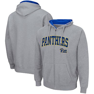 Men's Colosseum Heathered Gray Pitt Panthers Arch & Logo 3.0 Full-Zip Hoodie