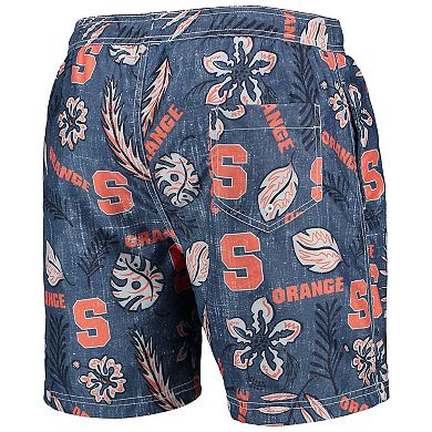 Men's Wes & Willy Navy Syracuse Orange Vintage Floral Swim Trunks